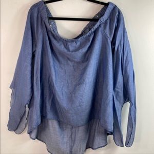 Truth  NYC X-large denim color, off shoulder top ,open back Tie’s at wrist